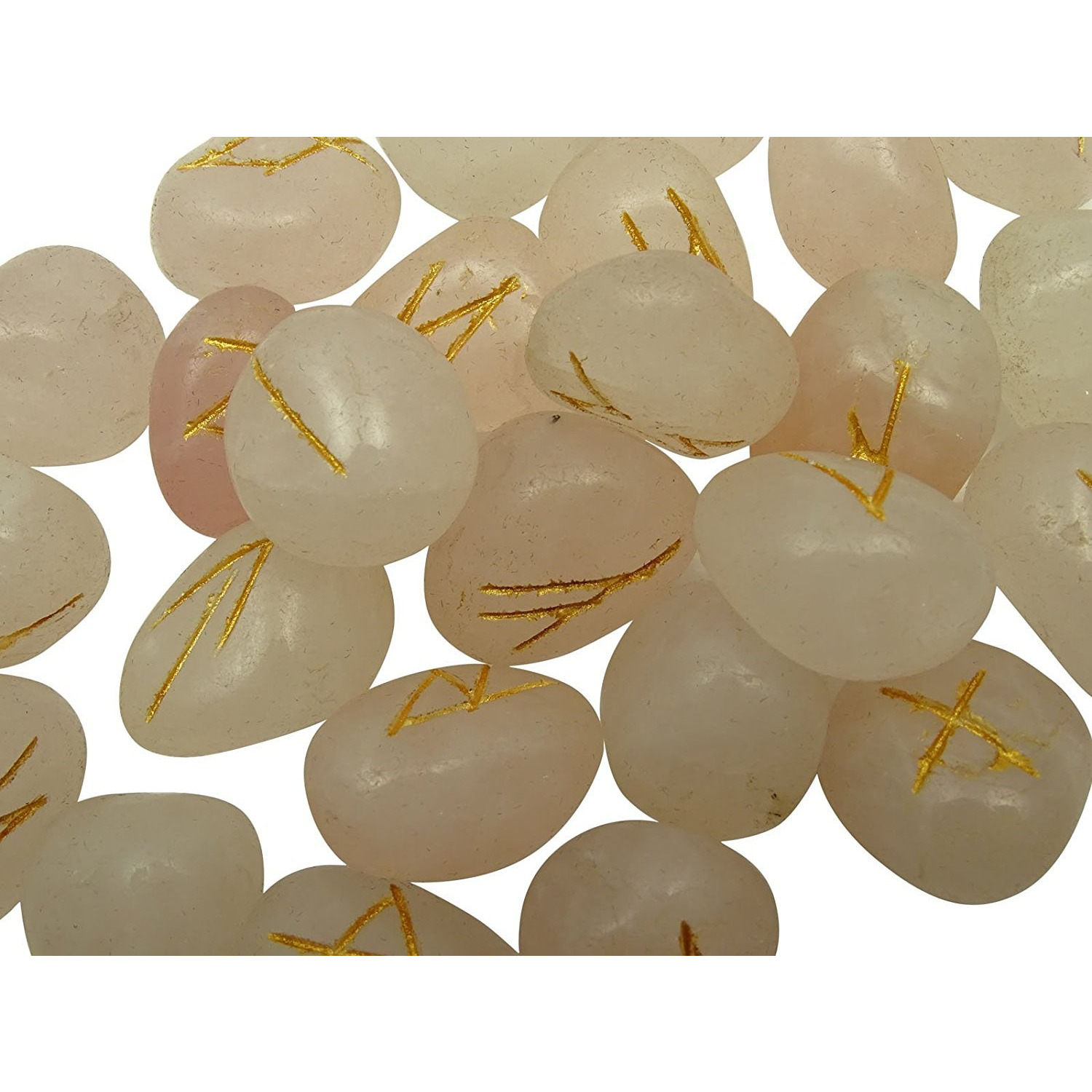 Winmaarc Natural Gemstone Runes Set Polished Stone Engraved Symbol 25pcs Set Crystal Chakra Healling (Rose Quartz)