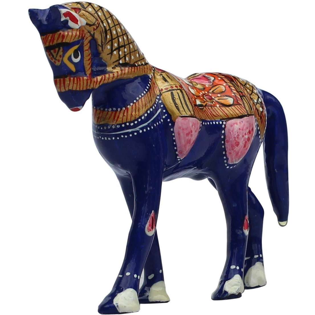 Winmaarc Handmade Blue Metal Small Cute Pony Meenakari Work Figurine 5 Inches