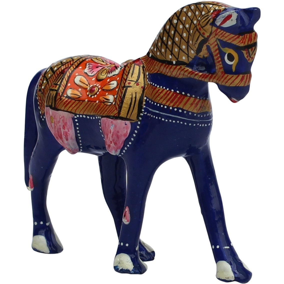 Winmaarc Handmade Blue Metal Small Cute Pony Meenakari Work Figurine 5 Inches