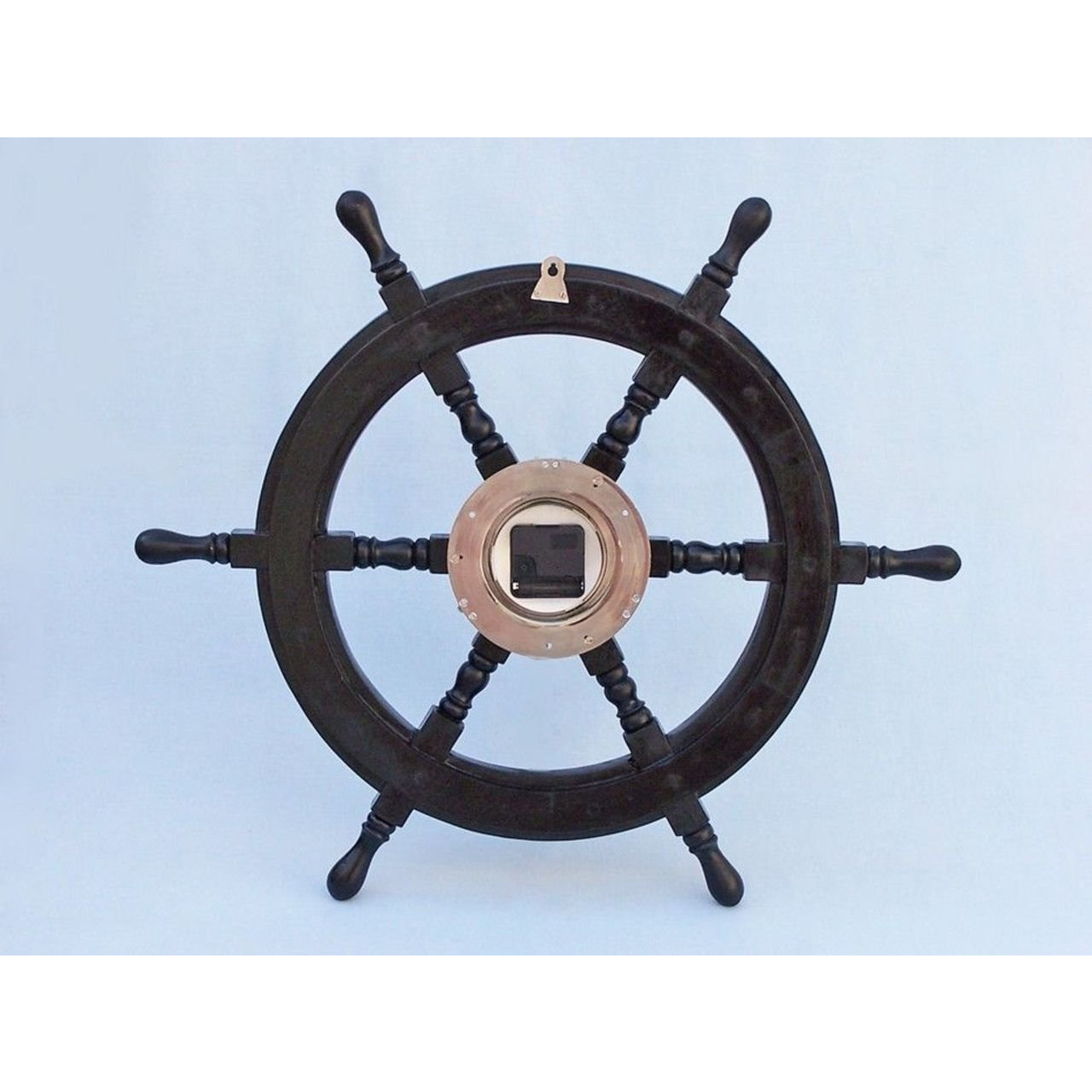 Winmaarc Wooden Handmade Deluxe Class Black Wood and Chrome Pirate Ship Wheel Clock 24