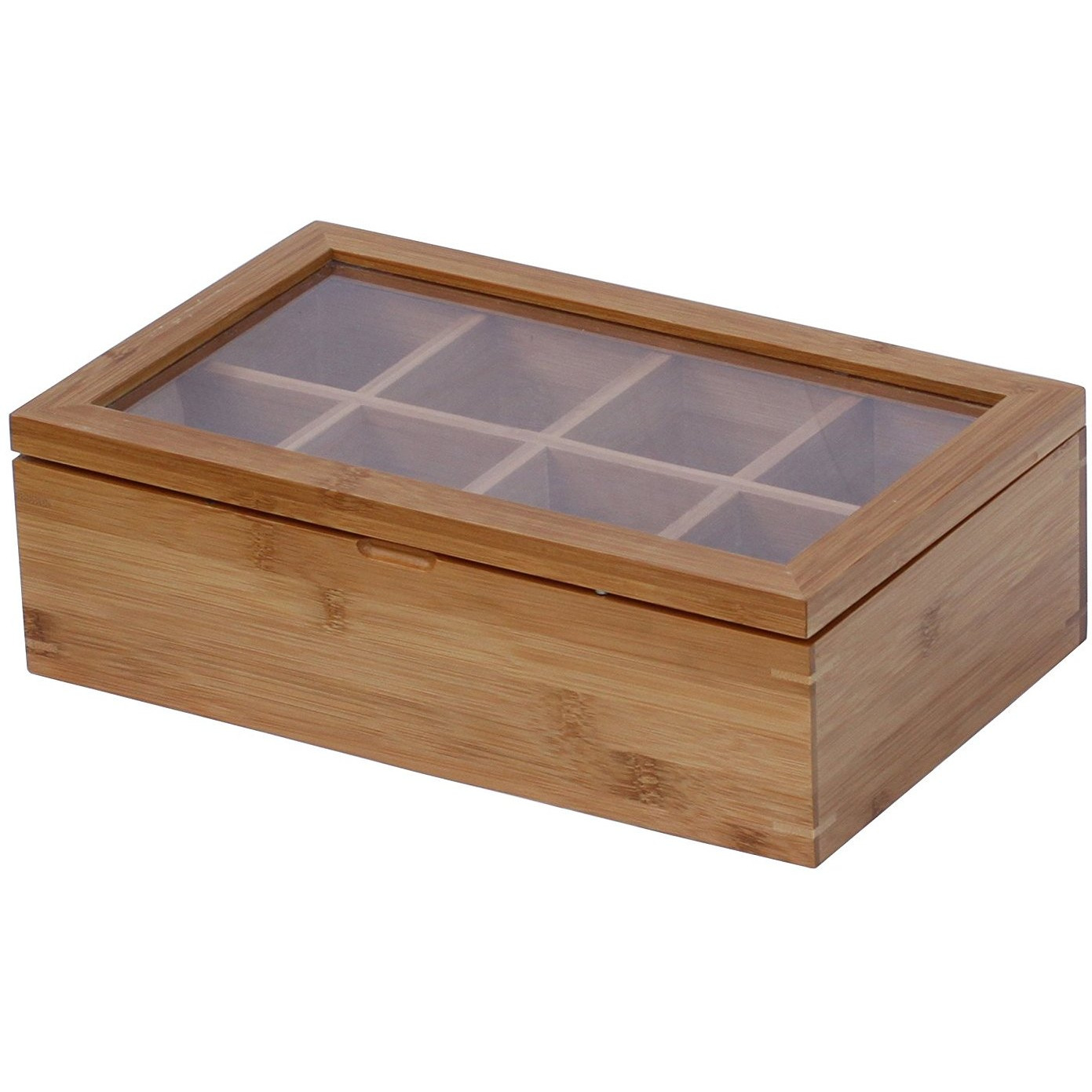 Winmaarc Tea Box Storage Natural Tea Chest Tea Bag Holder with Clear Hinged Lid