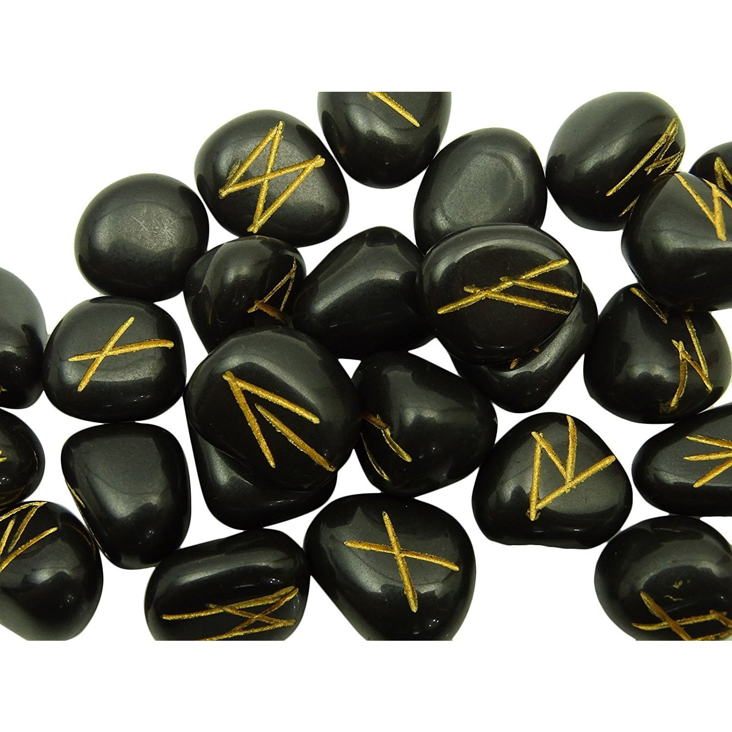 Winmaarc Natural Gemstone Runes Set Polished Stone Engraved Symbol 25pcs Set Crystal Chakra Healling (Black Tourmaline)