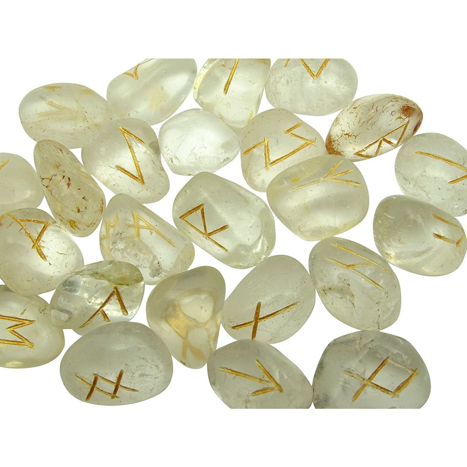 Winmaarc Natural Gemstone Runes Set Polished Stone Engraved Symbol 25pcs Set Crystal Chakra Healling (Crystal)