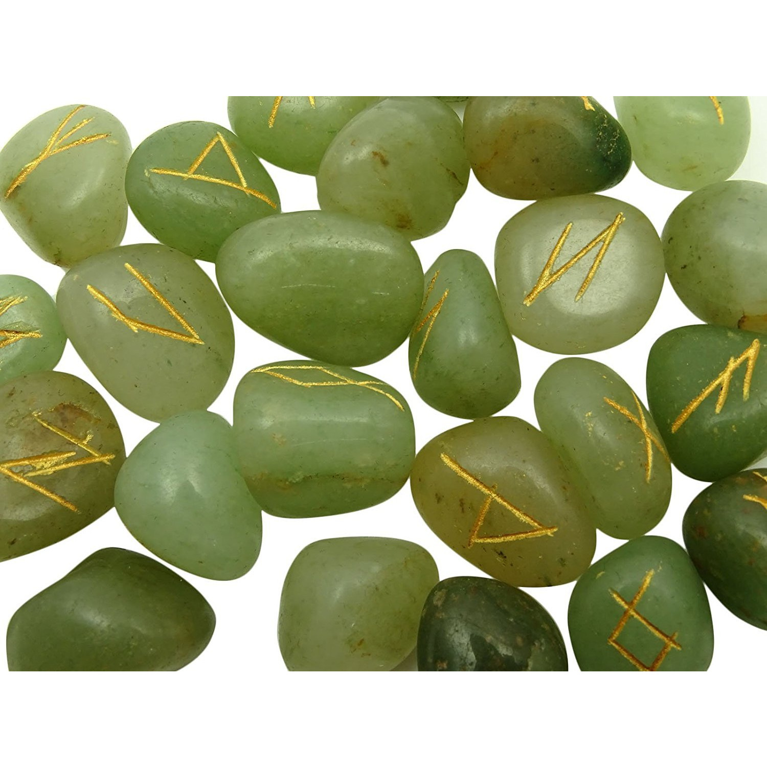 Winmaarc Natural Gemstone Runes Set Polished Stone Engraved Symbol 25pcs Set Crystal Chakra Healling (Green Aventurine)