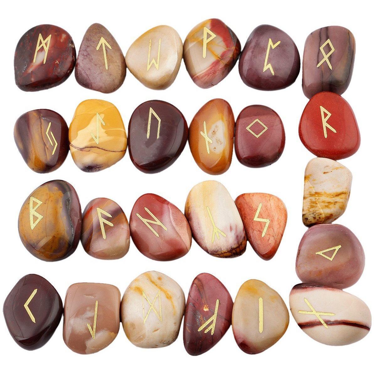 Winmaarc Mookaite Rune Stones Tumbled Engraved Lettering Crystal Set Healing Chakra Reiki