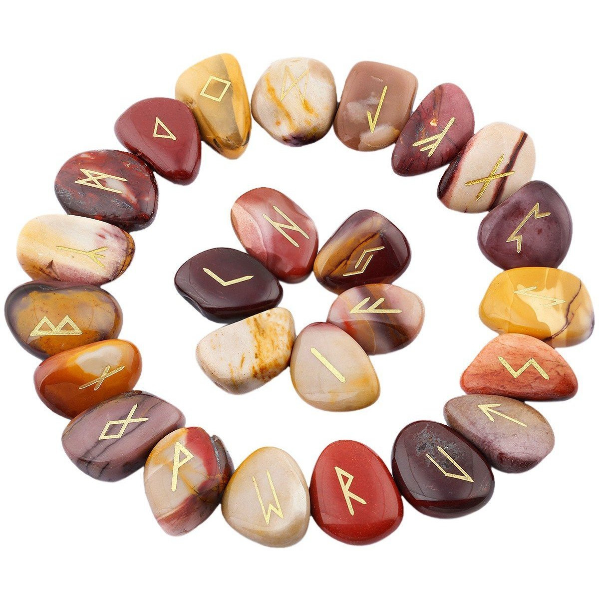 Winmaarc Mookaite Rune Stones Tumbled Engraved Lettering Crystal Set Healing Chakra Reiki