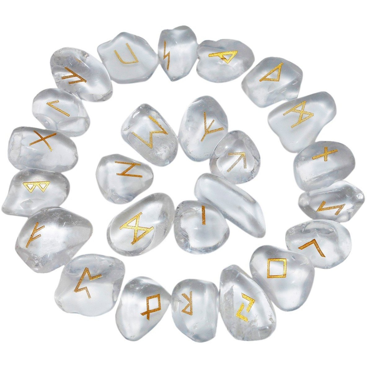 Winmaarc Rock Quartz Rune Stones Tumbled Engraved Lettering Crystal Set Healing Chakra Reiki