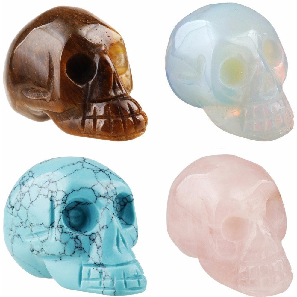 Winmaarc Healing Crystal Stone Human Reiki Skull Figurine Statue Sculptures 1.5 Set of 4