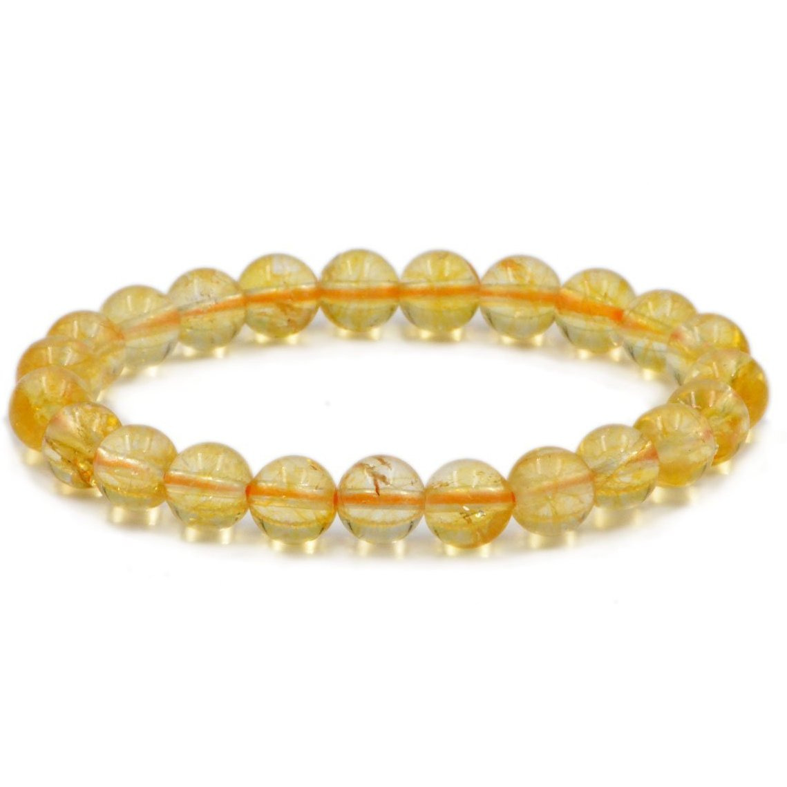 Winmaarc Citrine Natural Gemstone Round Beads Stretch Bracelet Healing Reiki 8mm