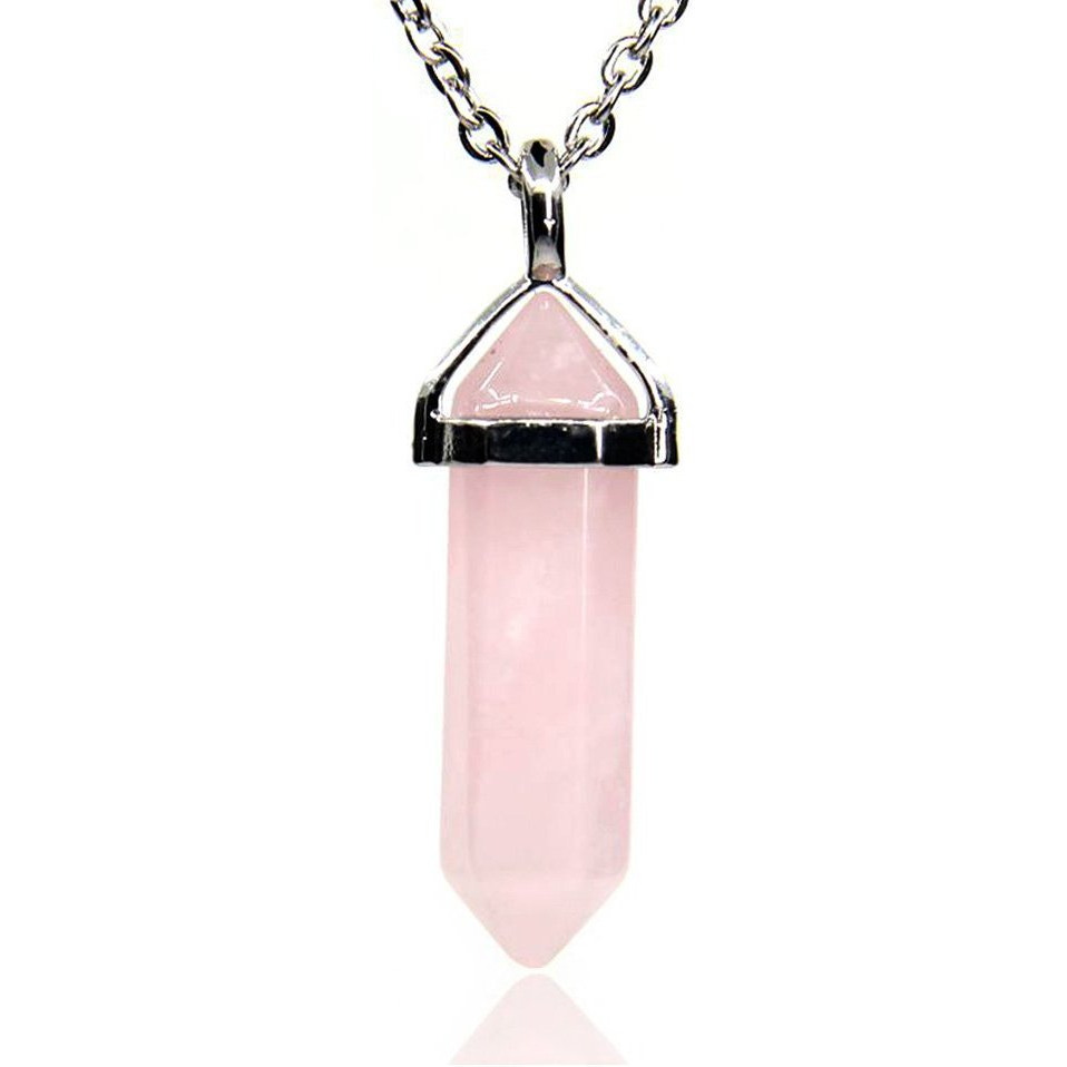 Winmaarc Natural Healing Reiki Point Chakra Cut Gemstone Pendant Necklace Gift Pink Crystal