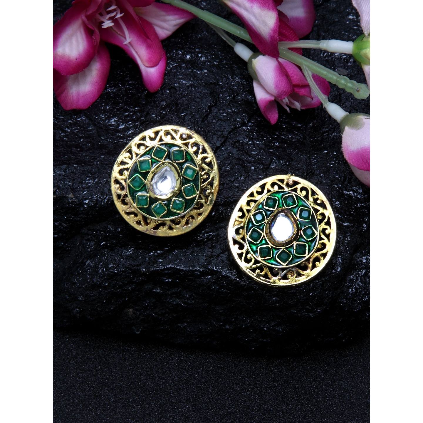 Green Kundan Stud