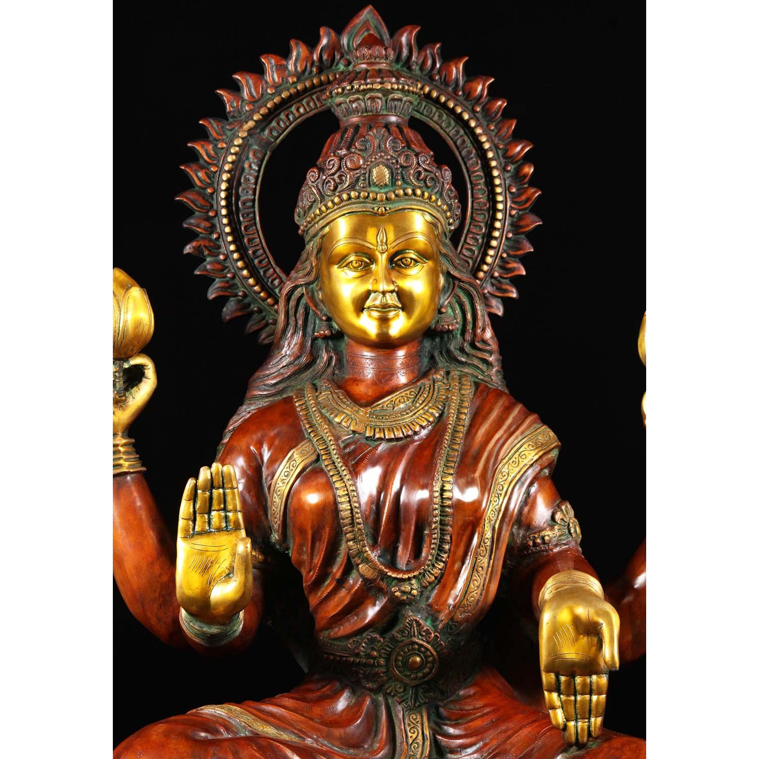 Brass Large Lakshmi Statue with Lotus Flowers 53 Inches