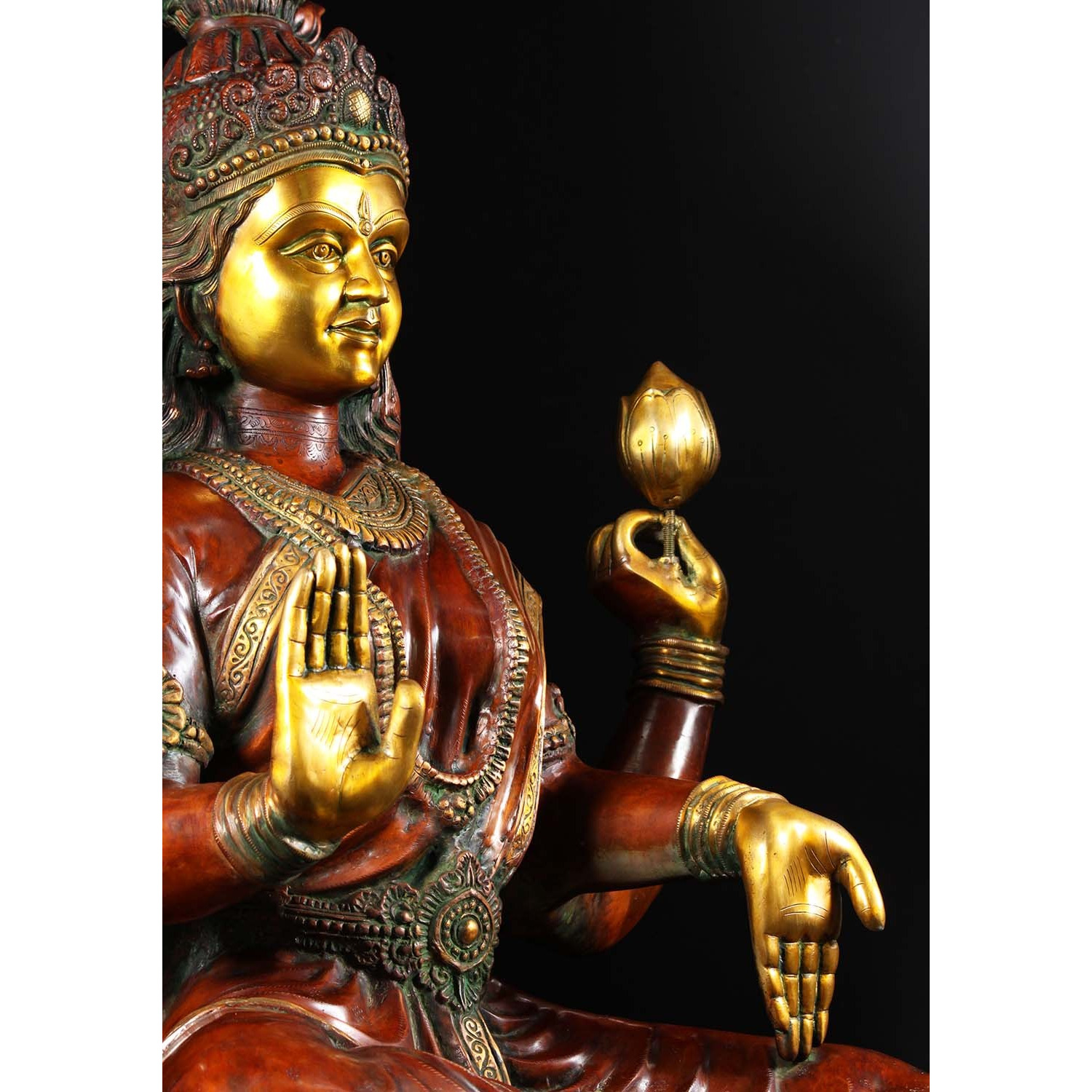 Brass Large Lakshmi Statue with Lotus Flowers 53 Inches