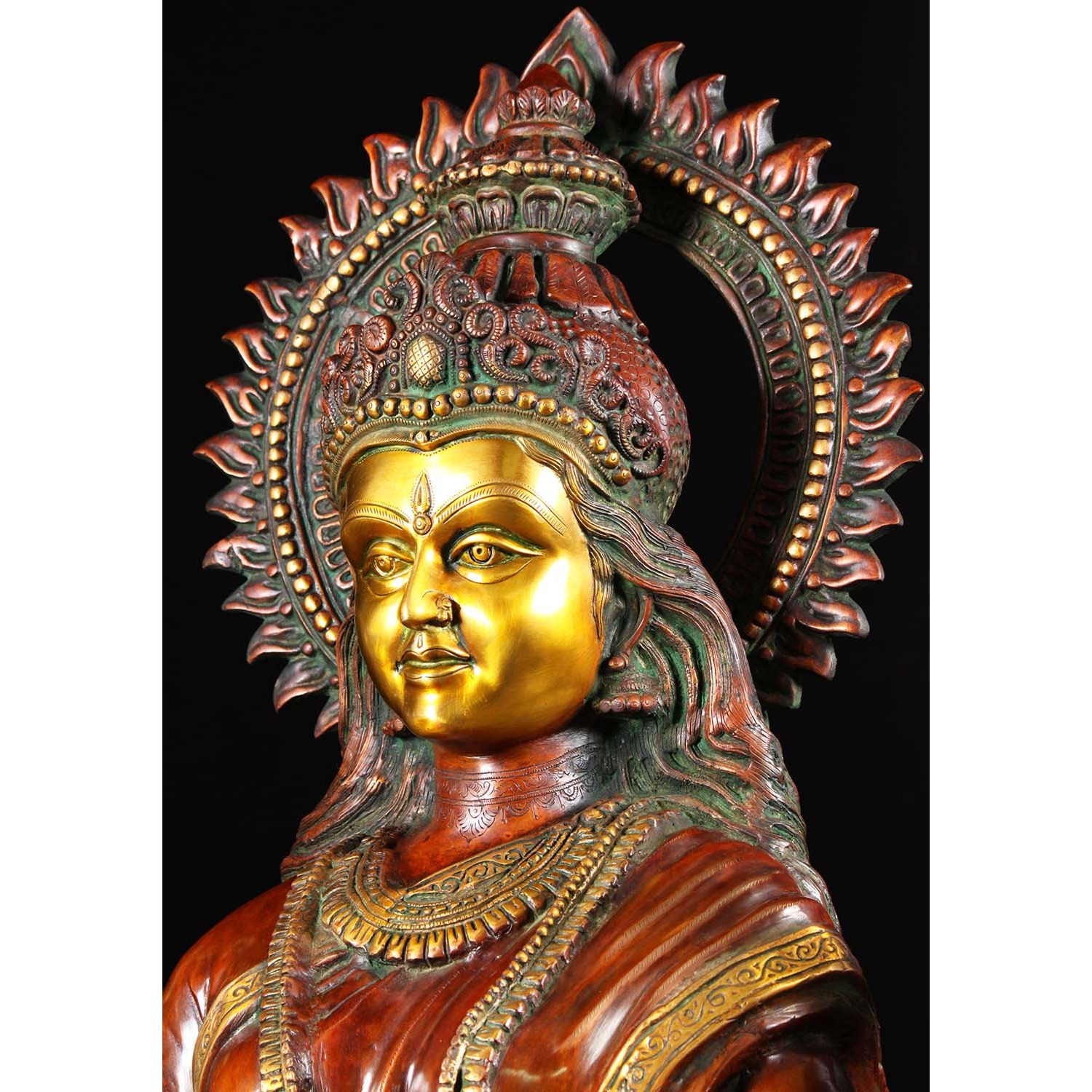 Brass Large Lakshmi Statue with Lotus Flowers 53 Inches