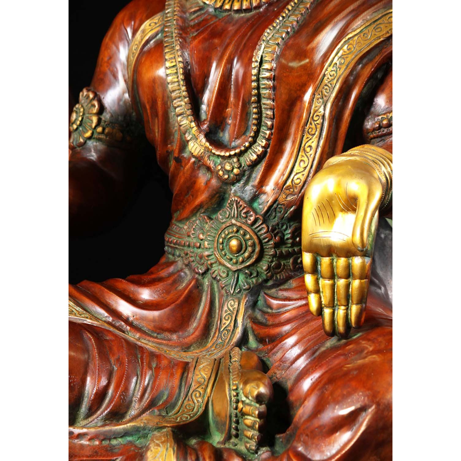 Brass Large Lakshmi Statue with Lotus Flowers 53 Inches