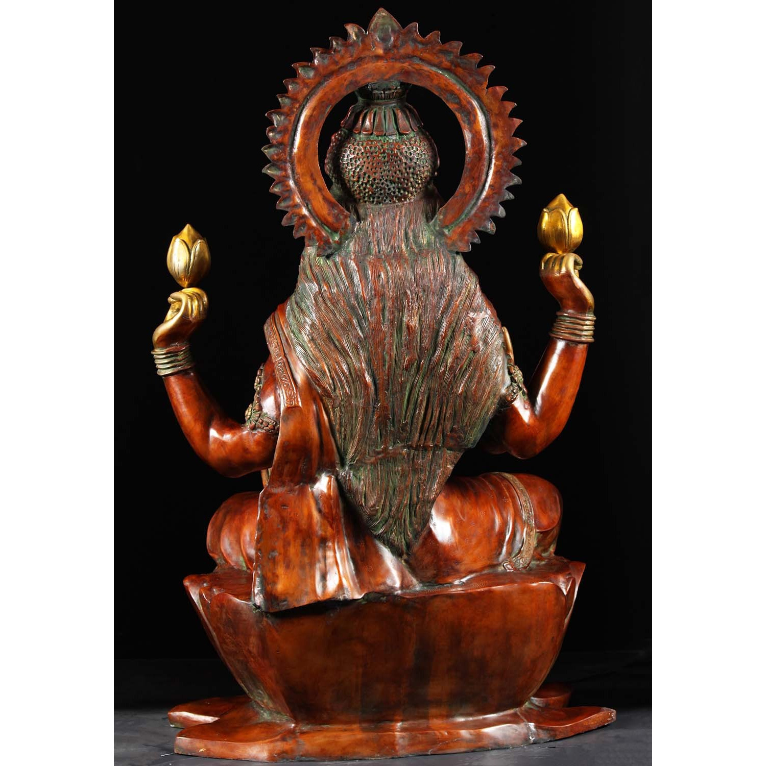 Brass Large Lakshmi Statue with Lotus Flowers 53 Inches