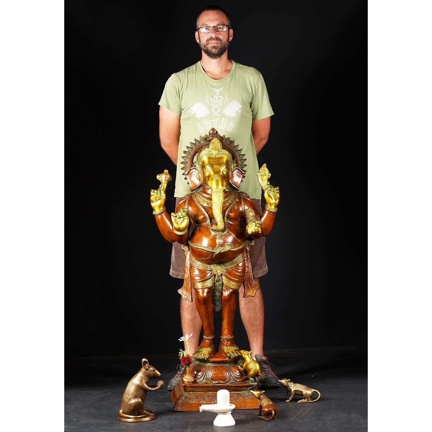 Brass Large Standing Ganesha with Mooshika 51 Inches