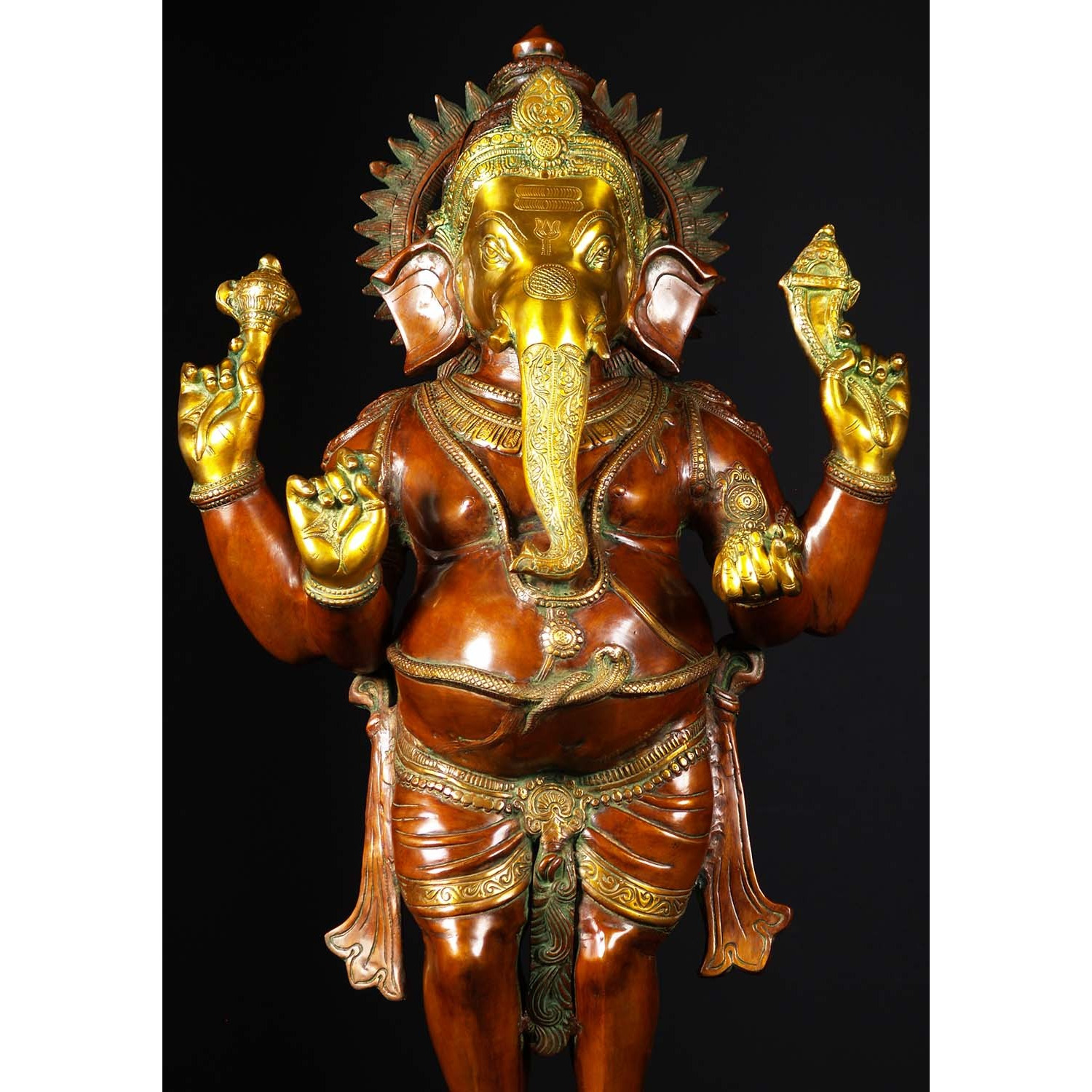 Brass Large Standing Ganesha with Mooshika 51 Inches