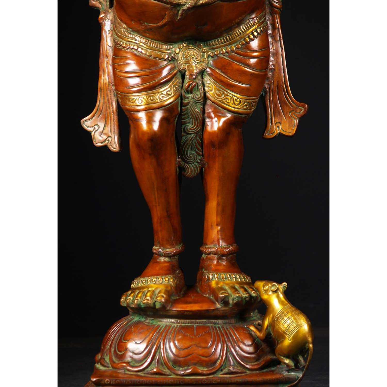 Brass Large Standing Ganesha with Mooshika 51 Inches