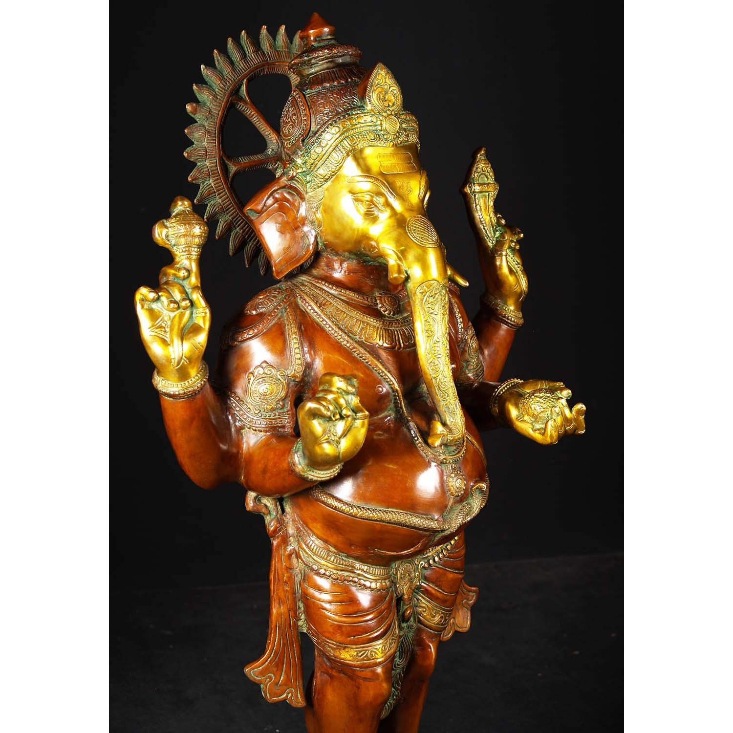 Brass Large Standing Ganesha with Mooshika 51 Inches