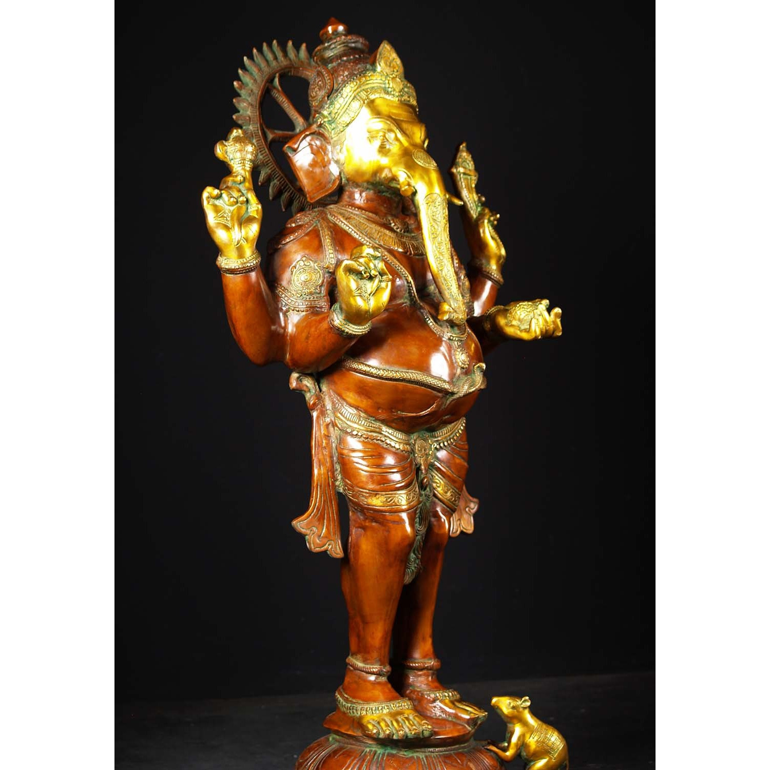 Brass Large Standing Ganesha with Mooshika 51 Inches