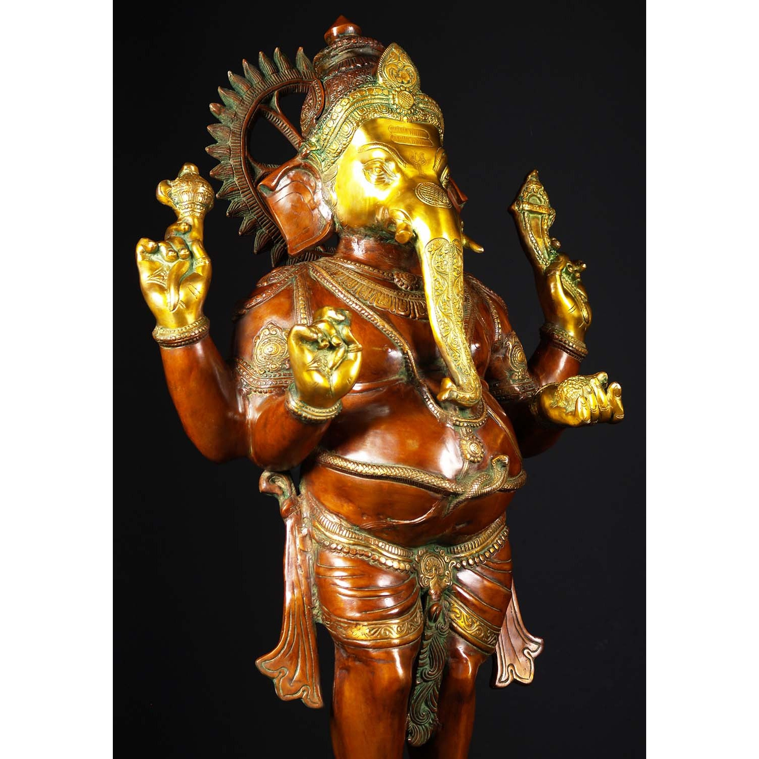 Brass Large Standing Ganesha with Mooshika 51 Inches