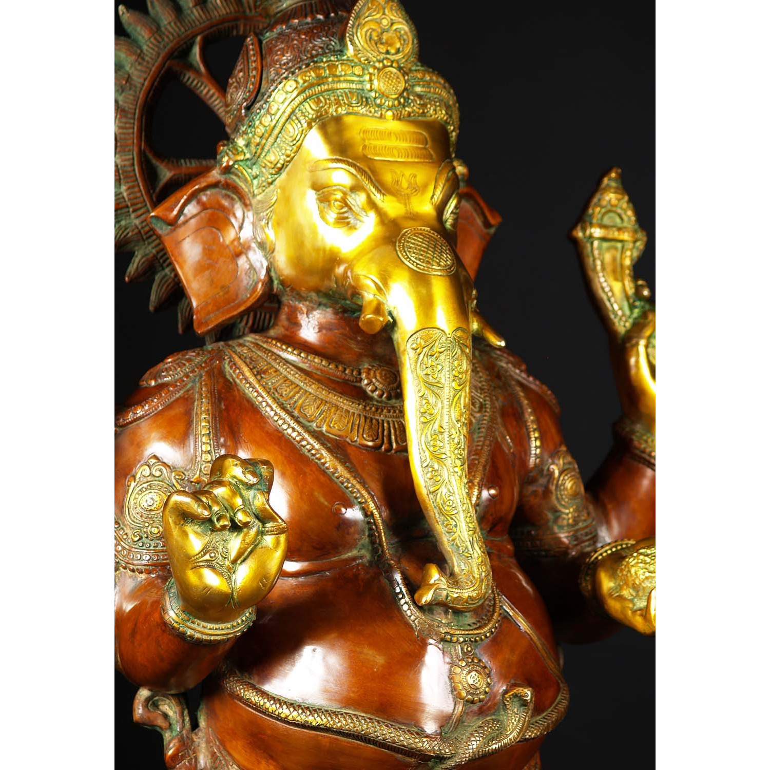 Brass Large Standing Ganesha with Mooshika 51 Inches