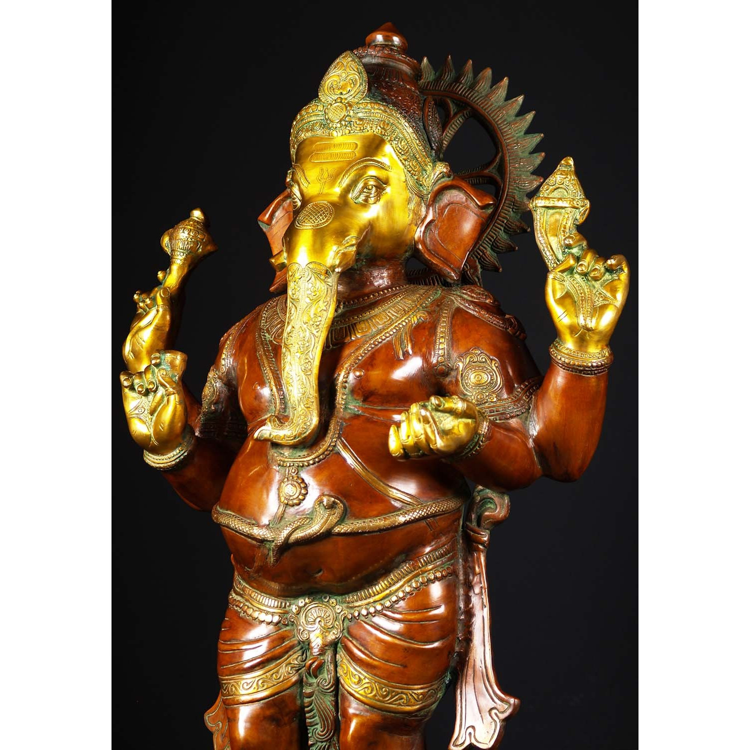 Brass Large Standing Ganesha with Mooshika 51 Inches