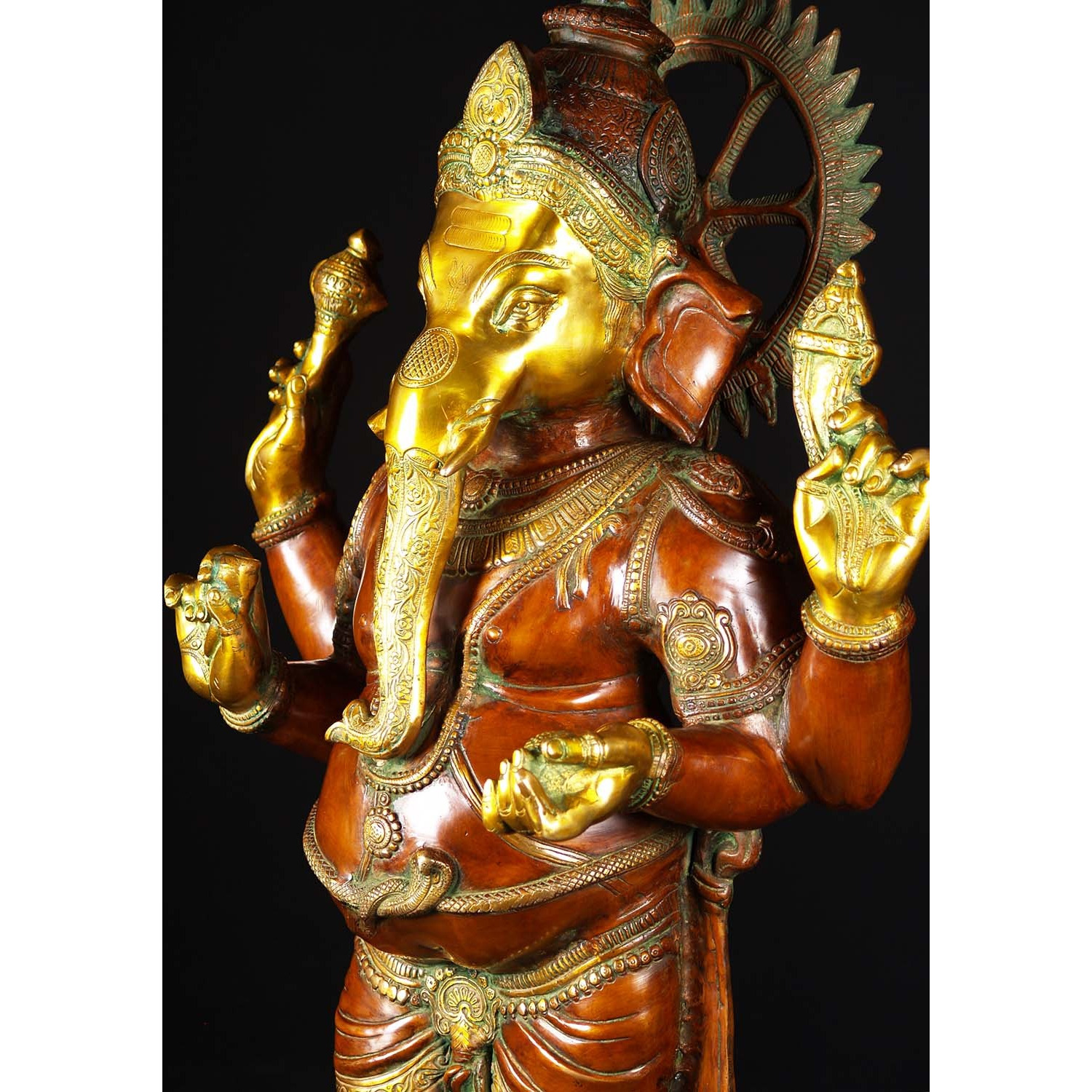 Brass Large Standing Ganesha with Mooshika 51 Inches