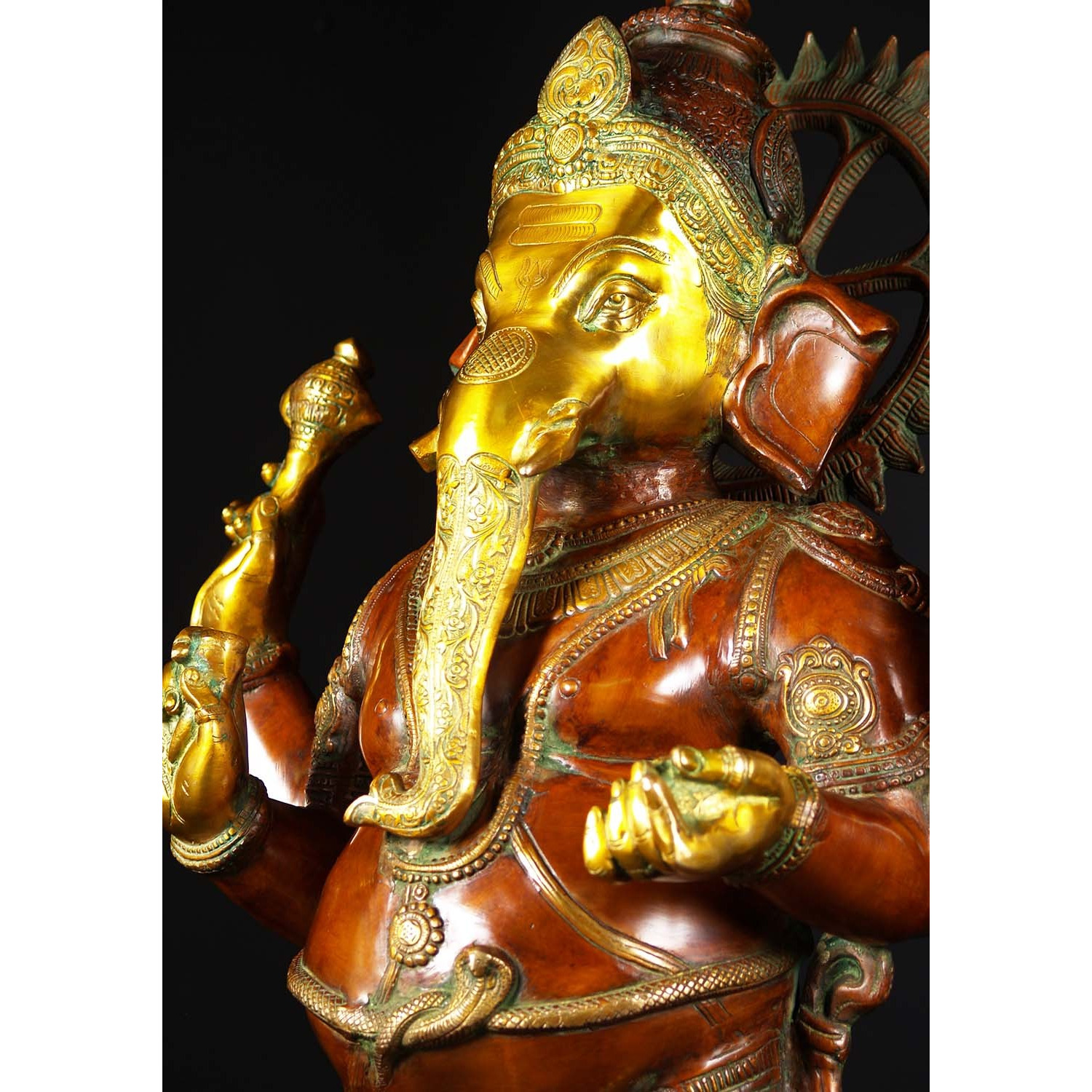 Brass Large Standing Ganesha with Mooshika 51 Inches