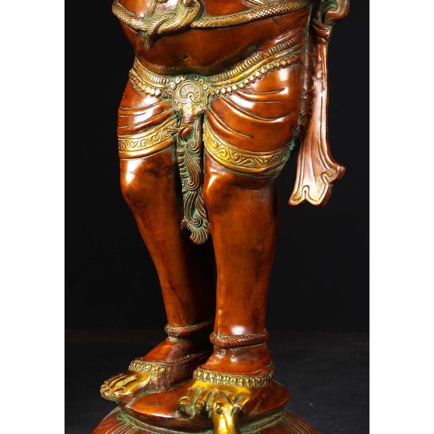 Brass Large Standing Ganesha with Mooshika 51 Inches