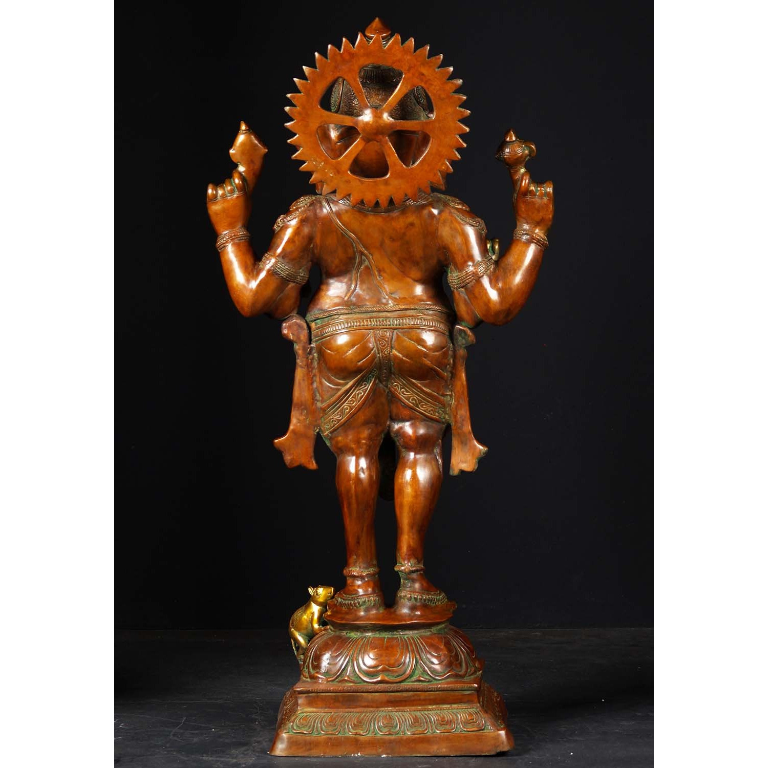 Brass Large Standing Ganesha with Mooshika 51 Inches