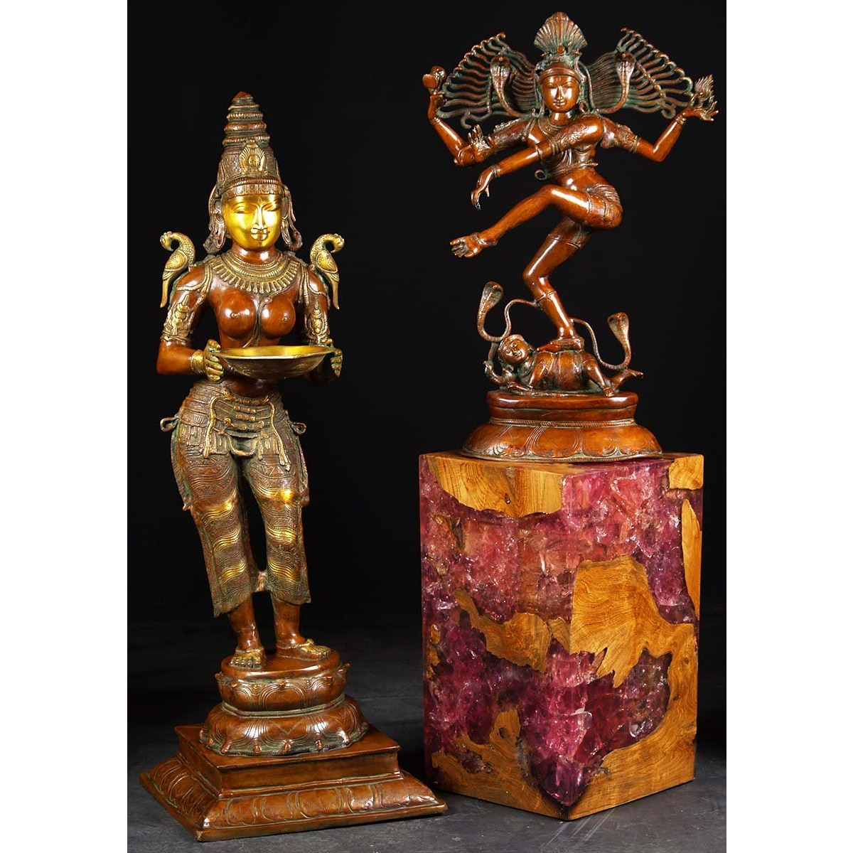 Brass Lakshmi Statue Holding Large Deepa Lamp 51 Inches