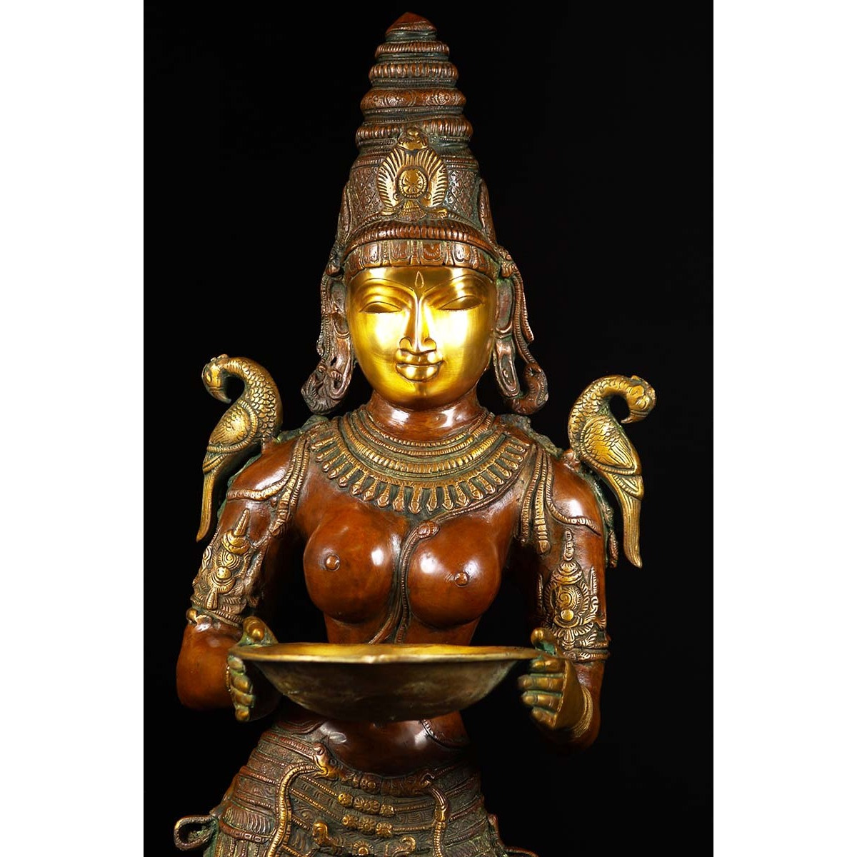 Brass Lakshmi Statue Holding Large Deepa Lamp 51 Inches