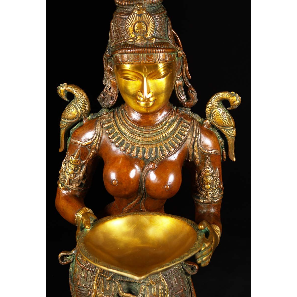 Brass Lakshmi Statue Holding Large Deepa Lamp 51 Inches