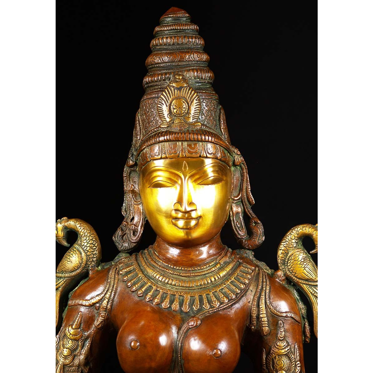 Brass Lakshmi Statue Holding Large Deepa Lamp 51 Inches