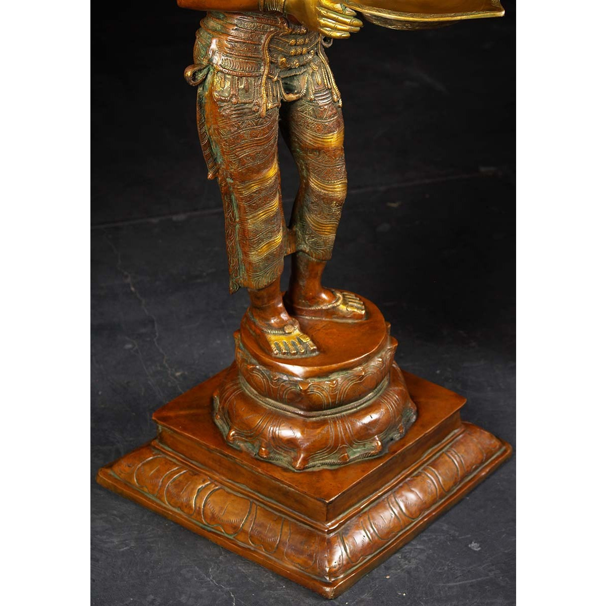 Brass Lakshmi Statue Holding Large Deepa Lamp 51 Inches