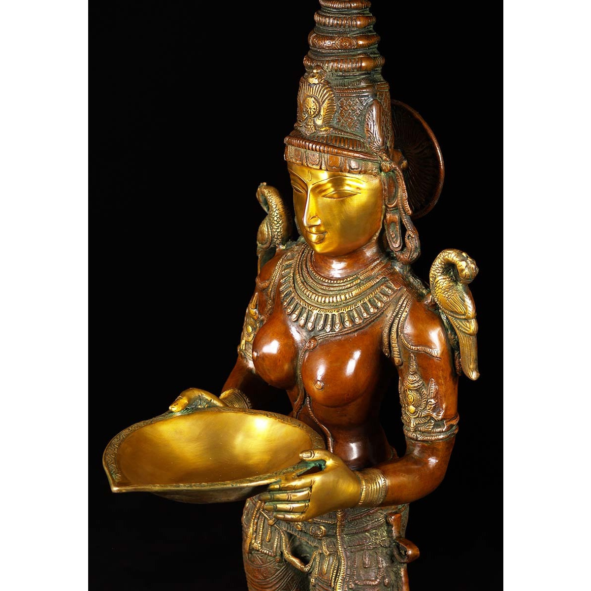 Brass Lakshmi Statue Holding Large Deepa Lamp 51 Inches