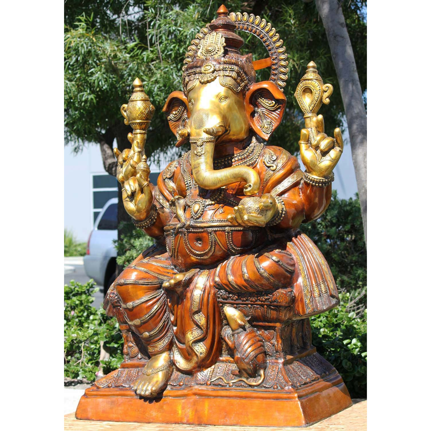 Brass Large Seated Ganesha with Mooshika 63 Inches