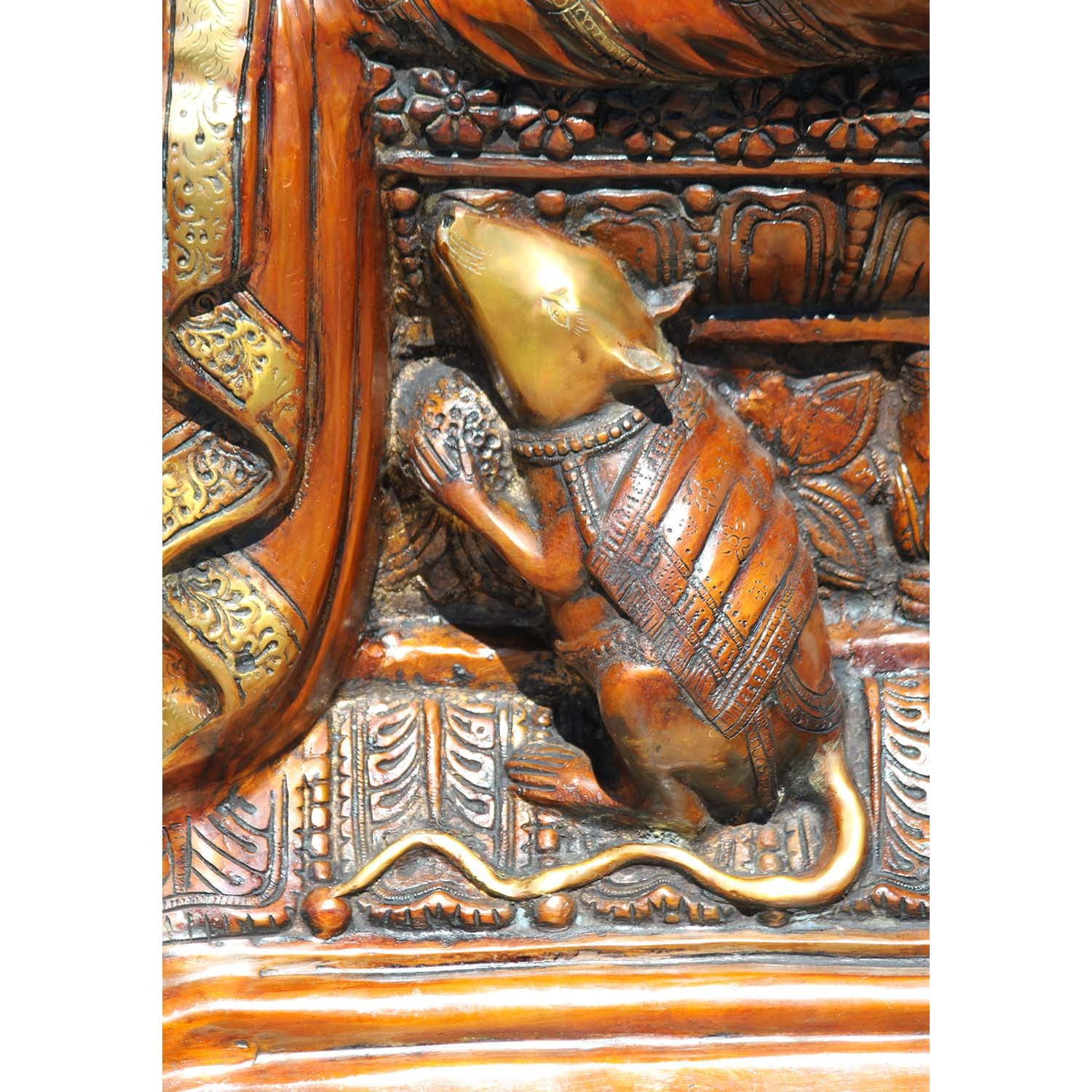 Brass Large Seated Ganesha with Mooshika 63 Inches