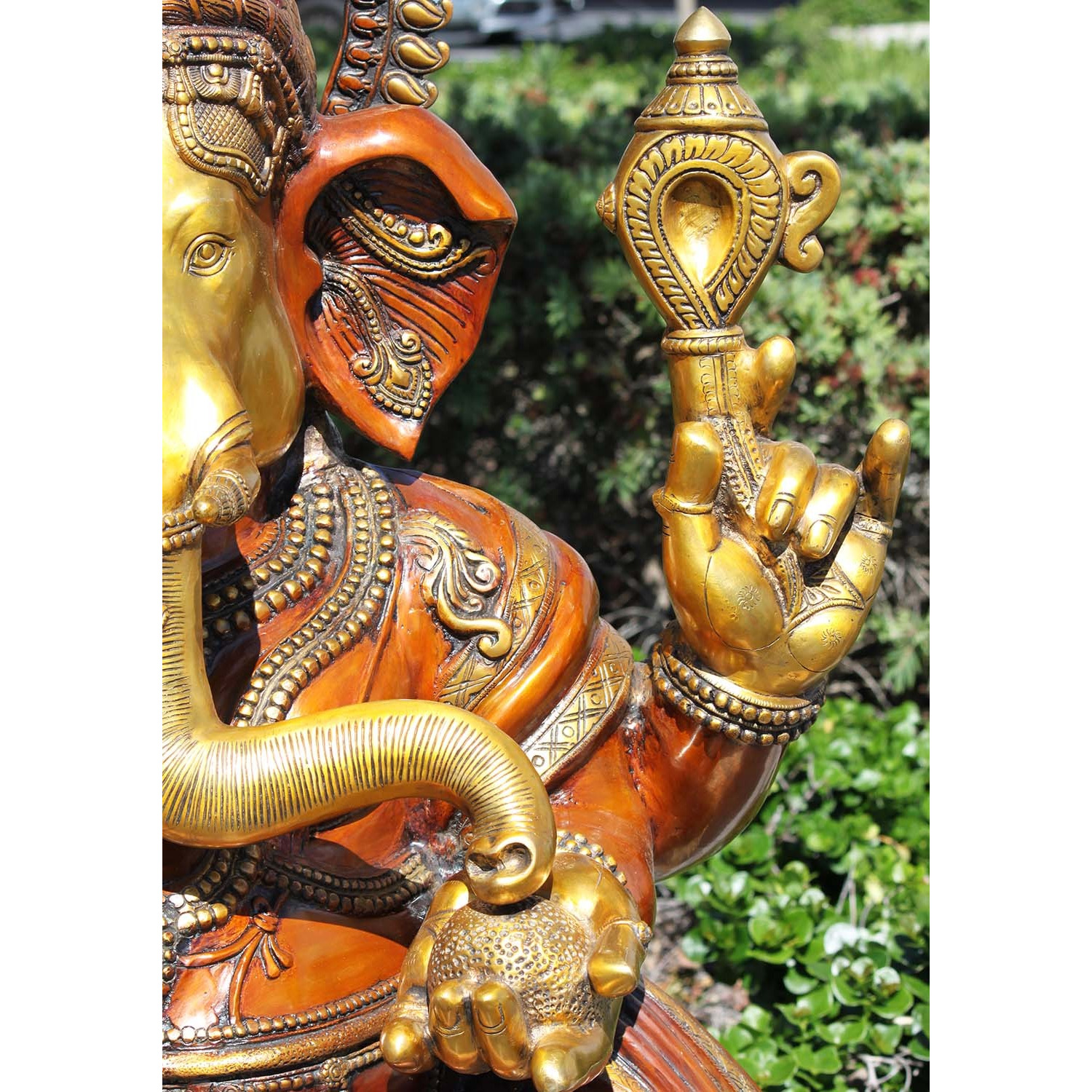 Brass Large Seated Ganesha with Mooshika 63 Inches