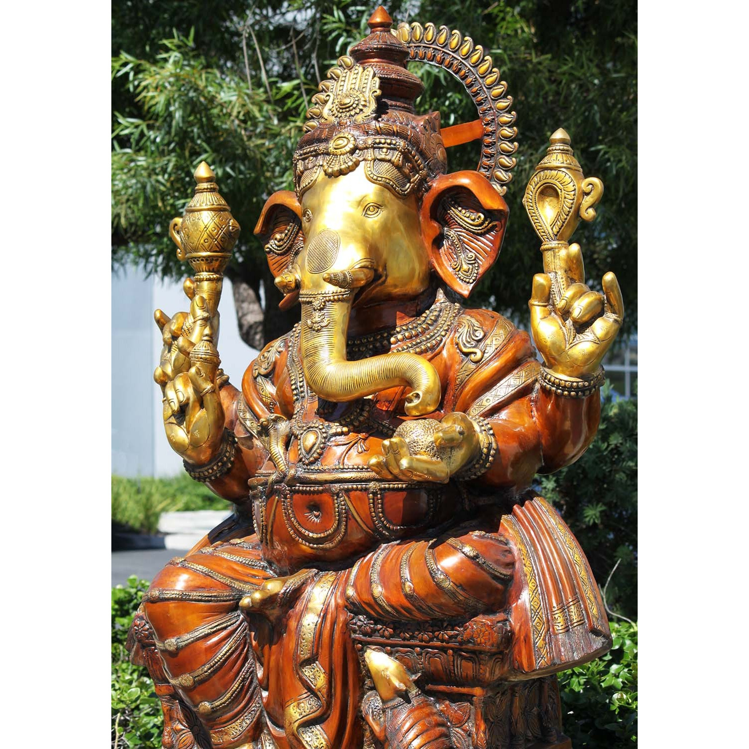 Brass Large Seated Ganesha with Mooshika 63 Inches