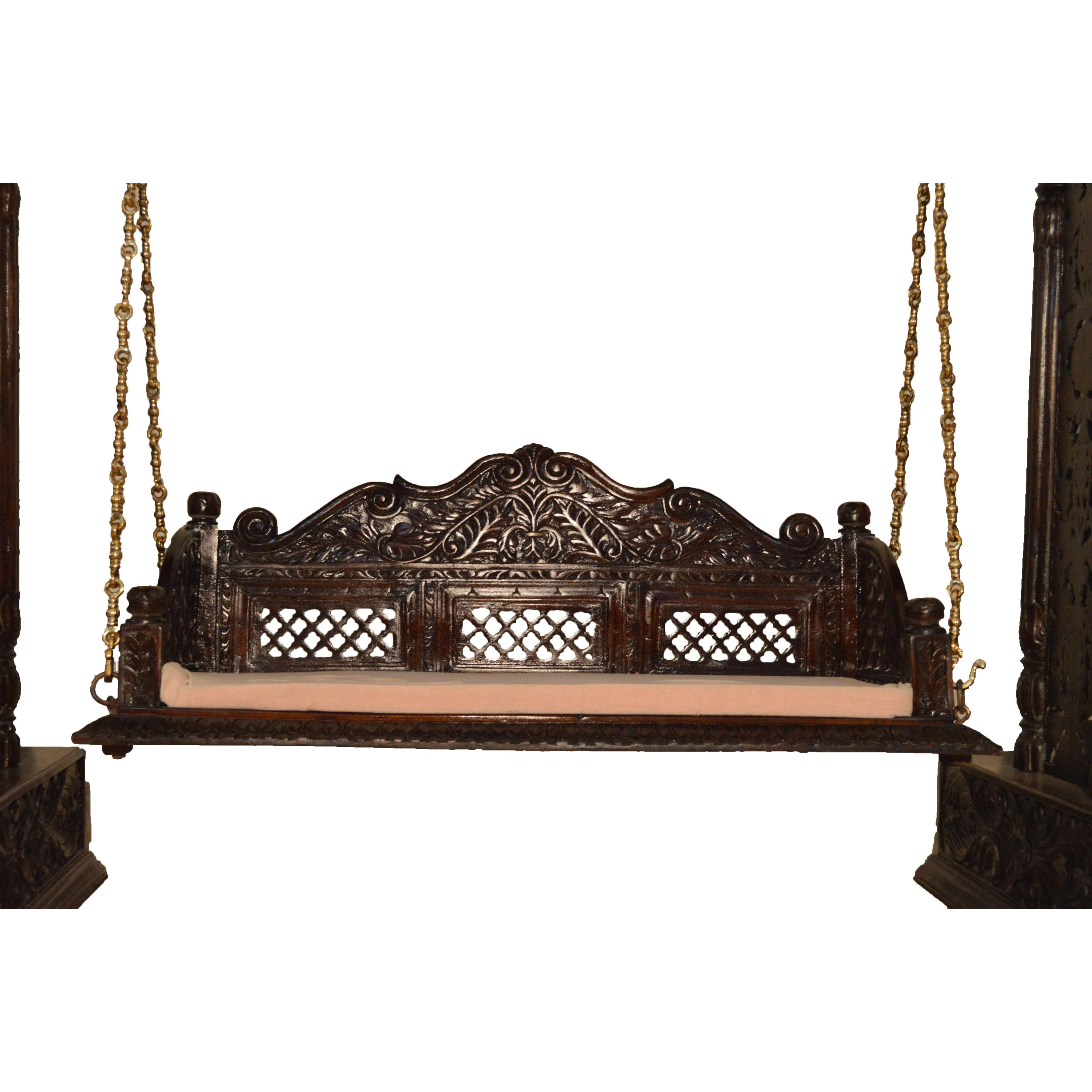 Jali Flower Design Wooden Carved Royal Swing Set / Indoor Jhula