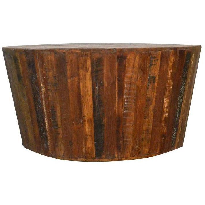 Reclaimed Barrel 42  Round Tapered Sides Rustic Coffee Table
