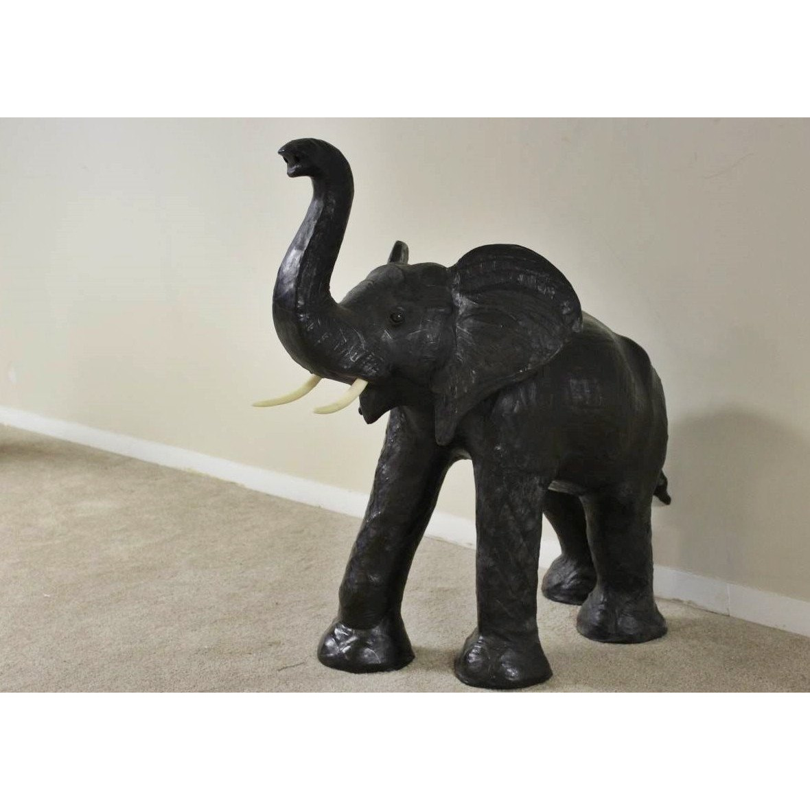 Hand Made Paper Mache Leather African Elephant 34 Inch Tall