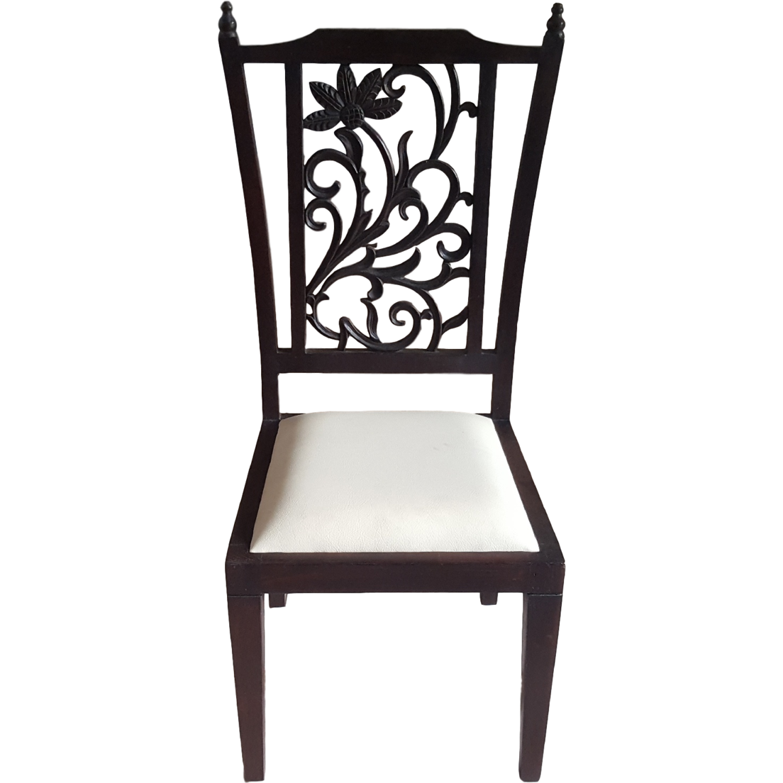 Teak Wood Carved Back Dining Chairs - Set of 6