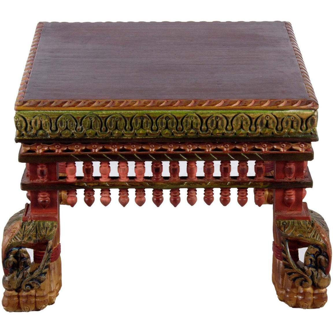 Wooden Carved Hand Painted  Table with peacock design legs