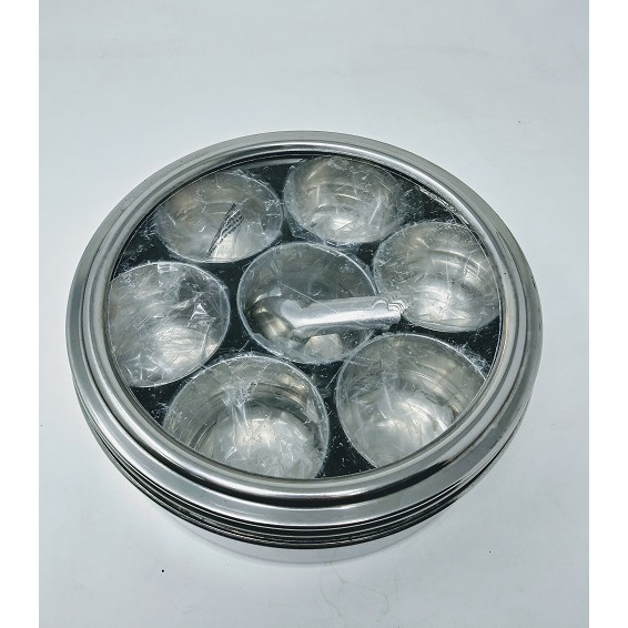 Tabakh Stainless Steel Masala Dabba/Spice Container Box with 7 Spoons