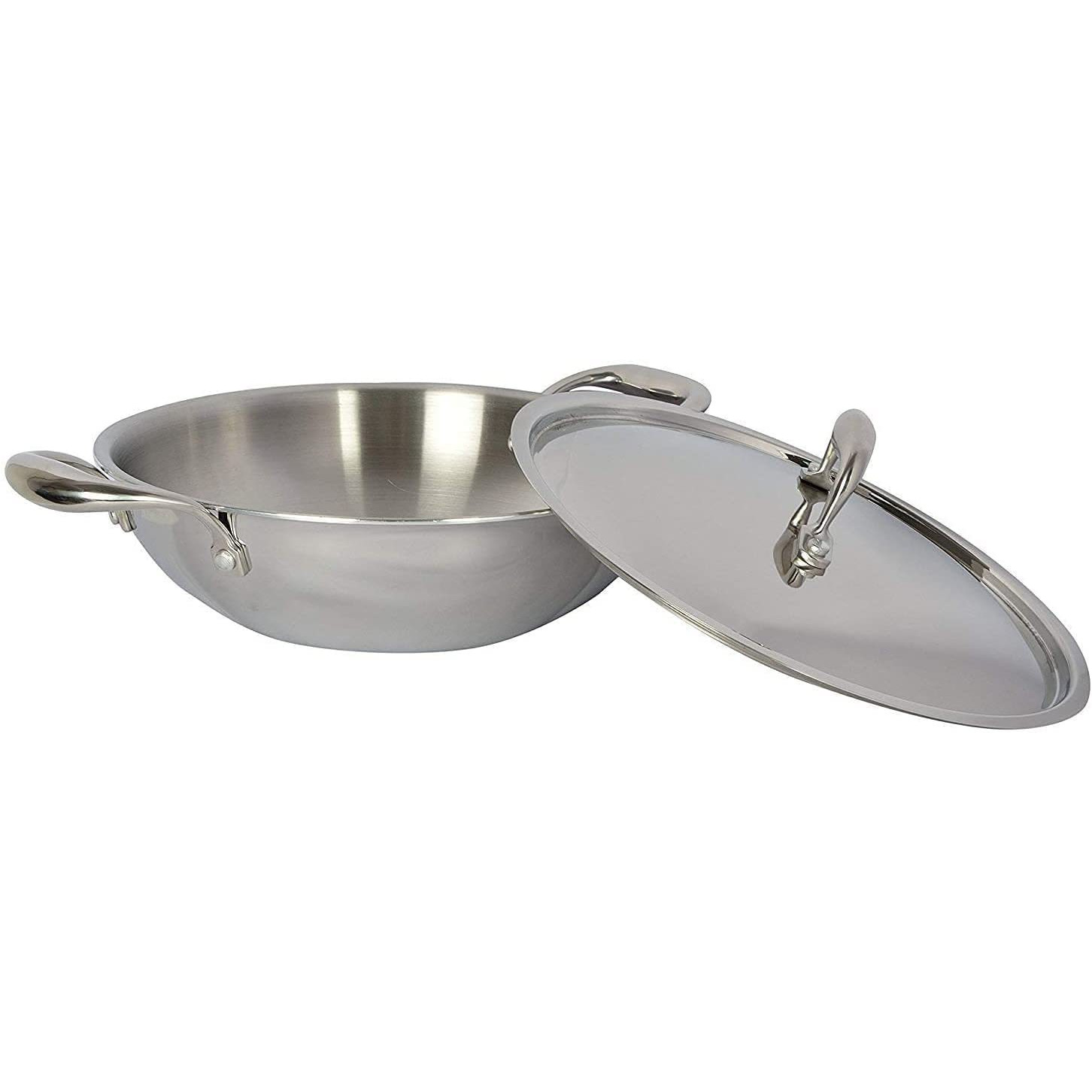 Tabakh Food Grade 2.5 Liter Induction Friendly Platinum (TRI PLY) 18/8 Stainless Steel Kadai / Stainless Steel Lid (24cm, 2.5 Litre)